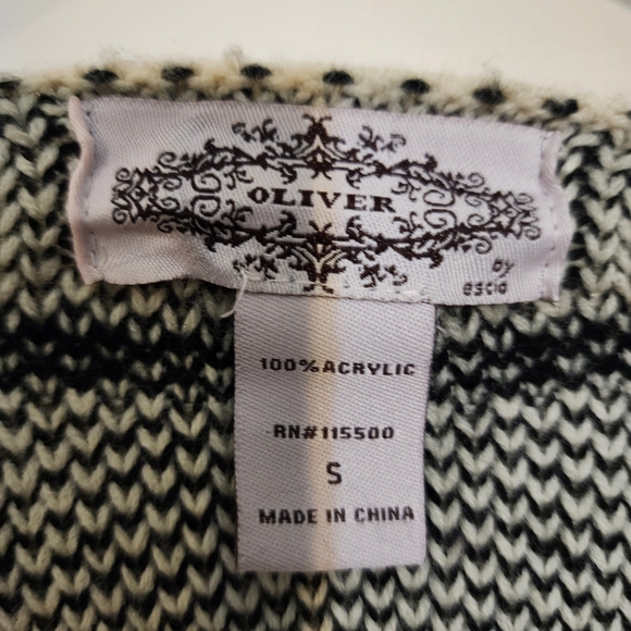 Oliver by escio Fall cardigan sweater size S beige/black 28" long w/ 22" sleeve - Picture 2 of 6